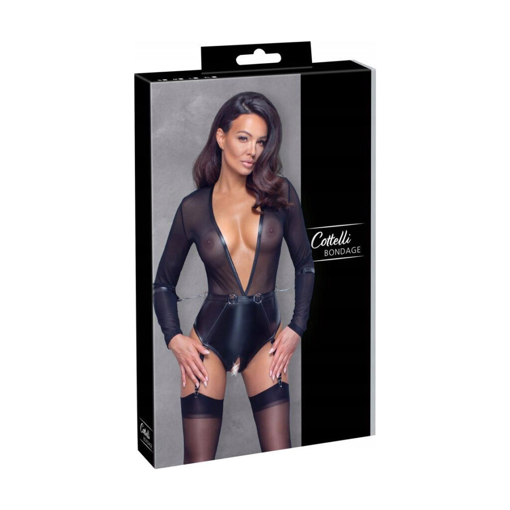 Body Cottelli Collection Bondage z siateczką z wycięciem w kroku rozmiar L