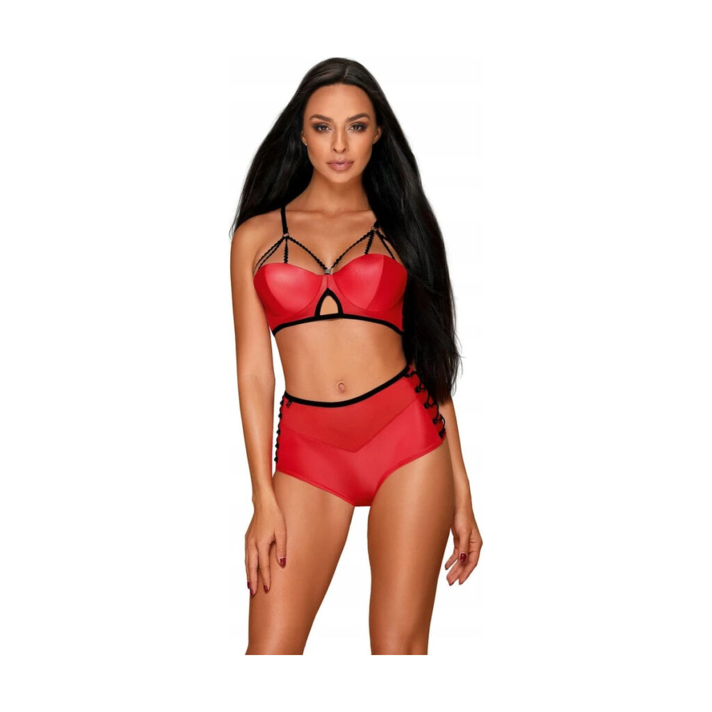Komplet bielizny Obsessive Leatheria 2-częściowy czerwony S/M