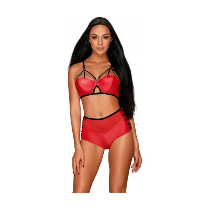 Komplet bielizny Obsessive Leatheria 2-częściowy czerwony S/M