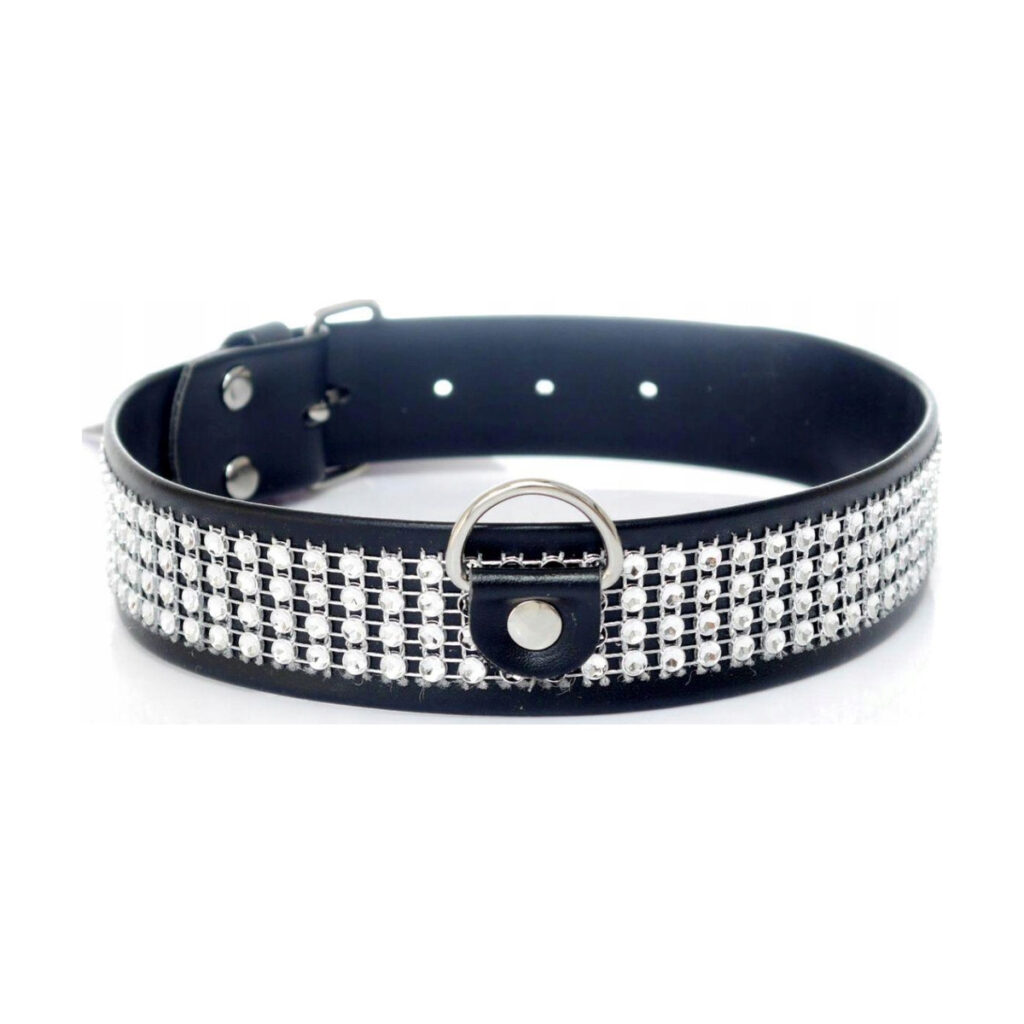 Obroża Fetish B-Series z kryształkami srebrna 3 cm