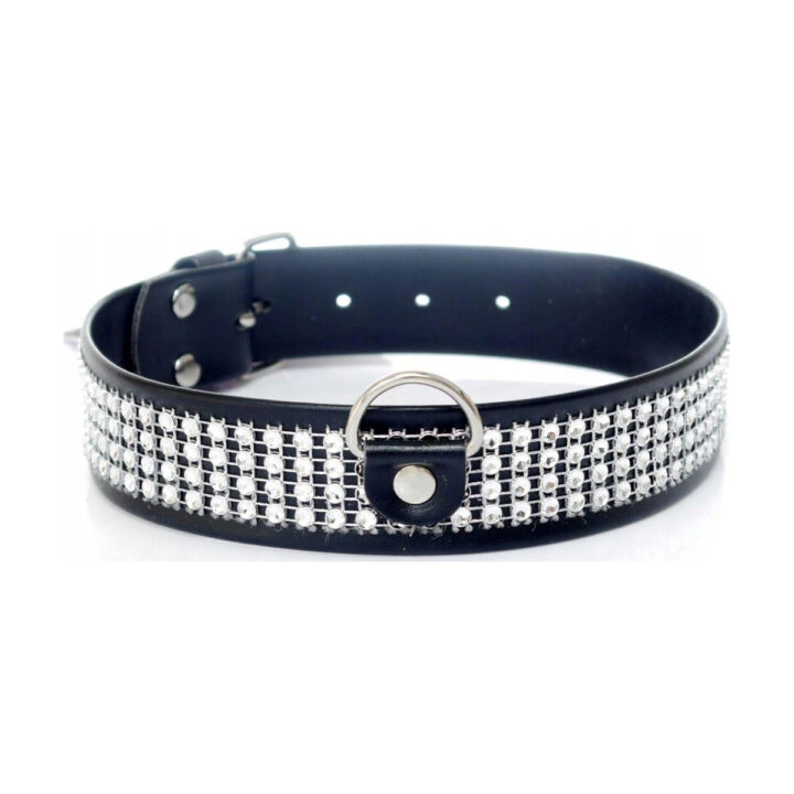 Obroża Fetish B-Series z kryształkami srebrna 3 cm