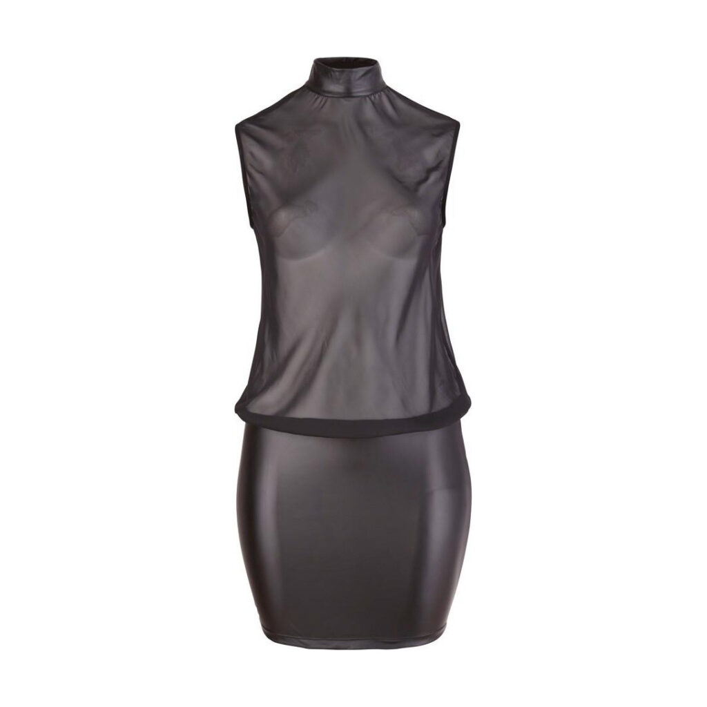 Sukienka Cottelli CURVES mini czarna 4XL z siateczkową Gorą