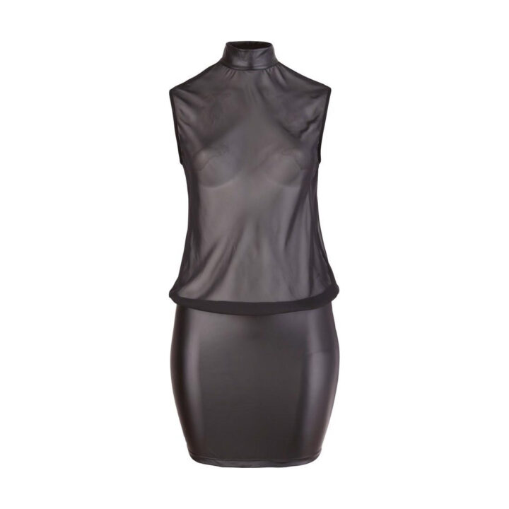 Sukienka Cottelli CURVES mini czarna 4XL z siateczkową Gorą